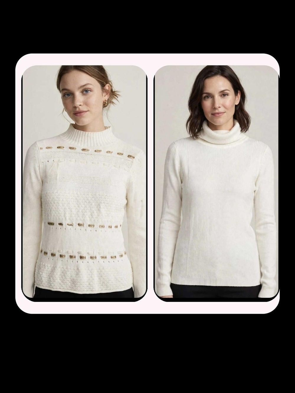 Cream Cable & Turtleneck Sweater Duo - Soft Knit Women’s Pullover